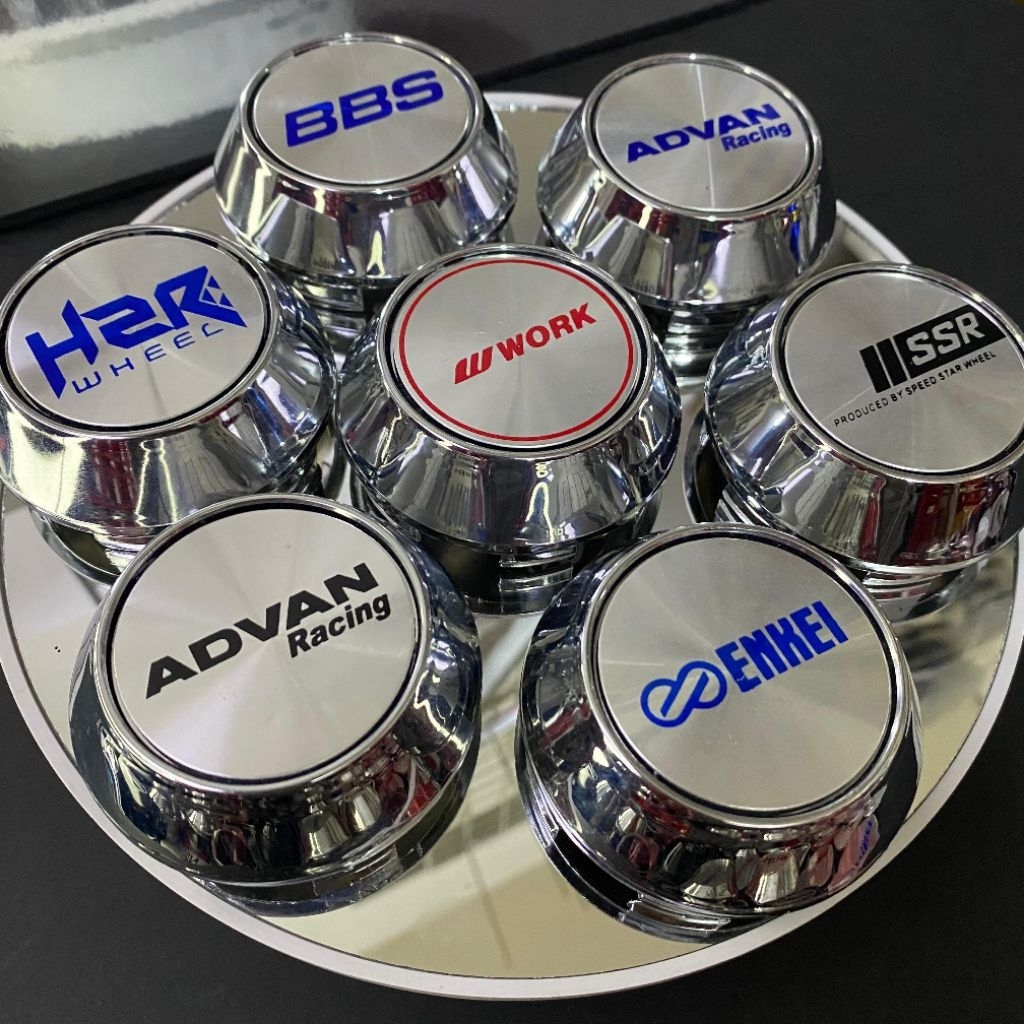 Tutup velg dop roda racing kerucut crom plat motif ssr advan wwork enkei hsr bbs diameter topi 6,5cm