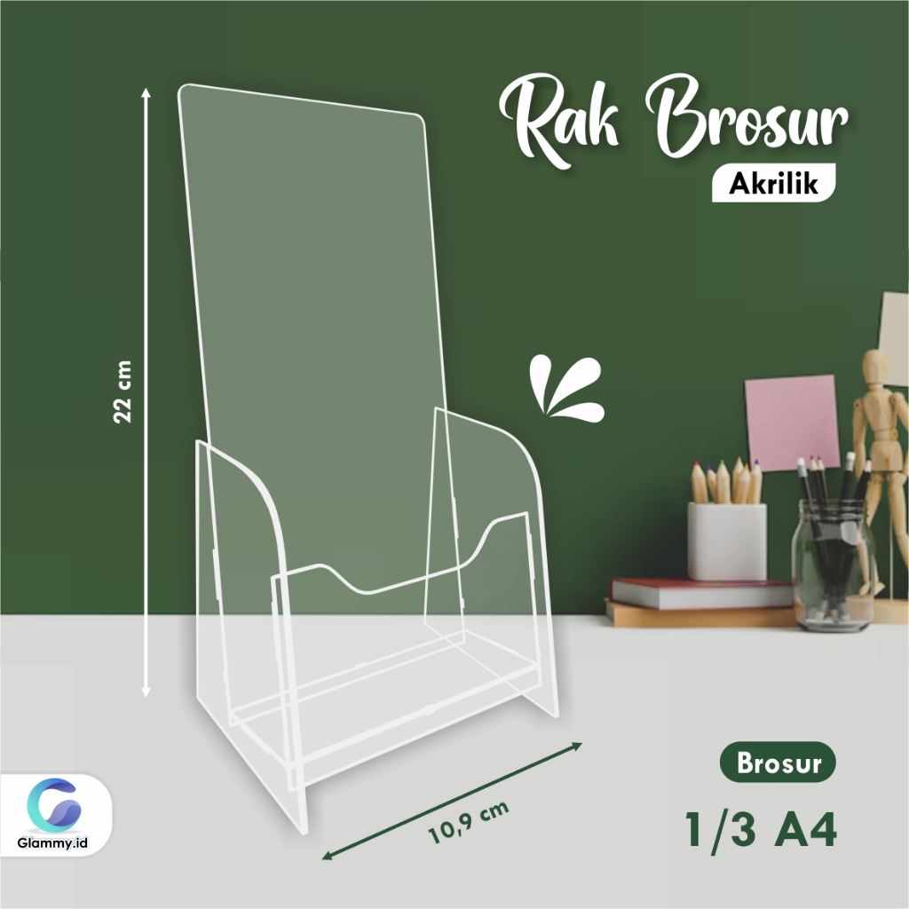 Rak Brosur Akrilik Transparan Display Meja Ukuran Brosur 1/3 A4 Read y Stock Glammy