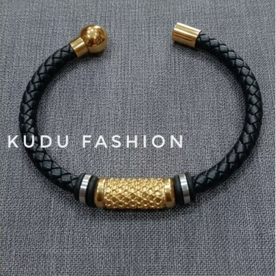 Gelang Tangan Pria keren Gelang Kulit Variasi Titanium