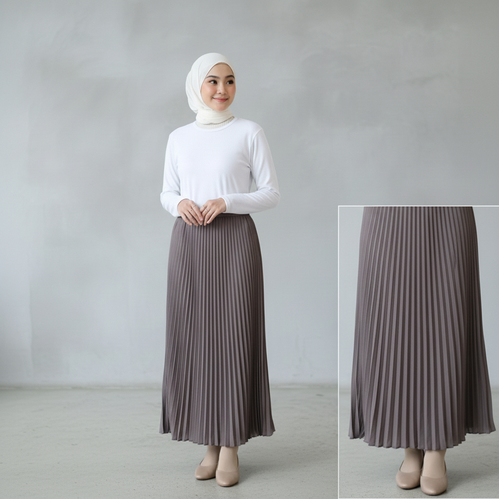 Delova Wardrobe - ROK PLISKET PREMIUM TEBAL,Rok Panjang,Rok Plisket Mayung Panjang Cantik Wanita A-line Korean Style Lebar Kasual Tile Lembut Bridal Import Polos Dewasa Maxi Skirt