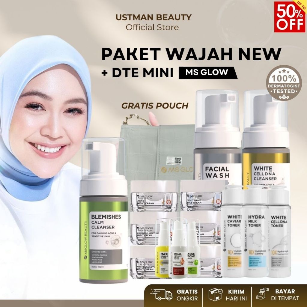 MS GLOW BEAUTY Paket Wajah New Series Whitening Acne Ultimate Luminous WCD Gratis DTE Mini Gratis On
