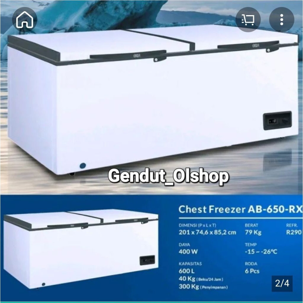 (Khusus Wilayah Kota Palembang) CHEST FREEZER 600 LITER GEA AB-650RX, Box Freezer 600Liter, Gea 600L