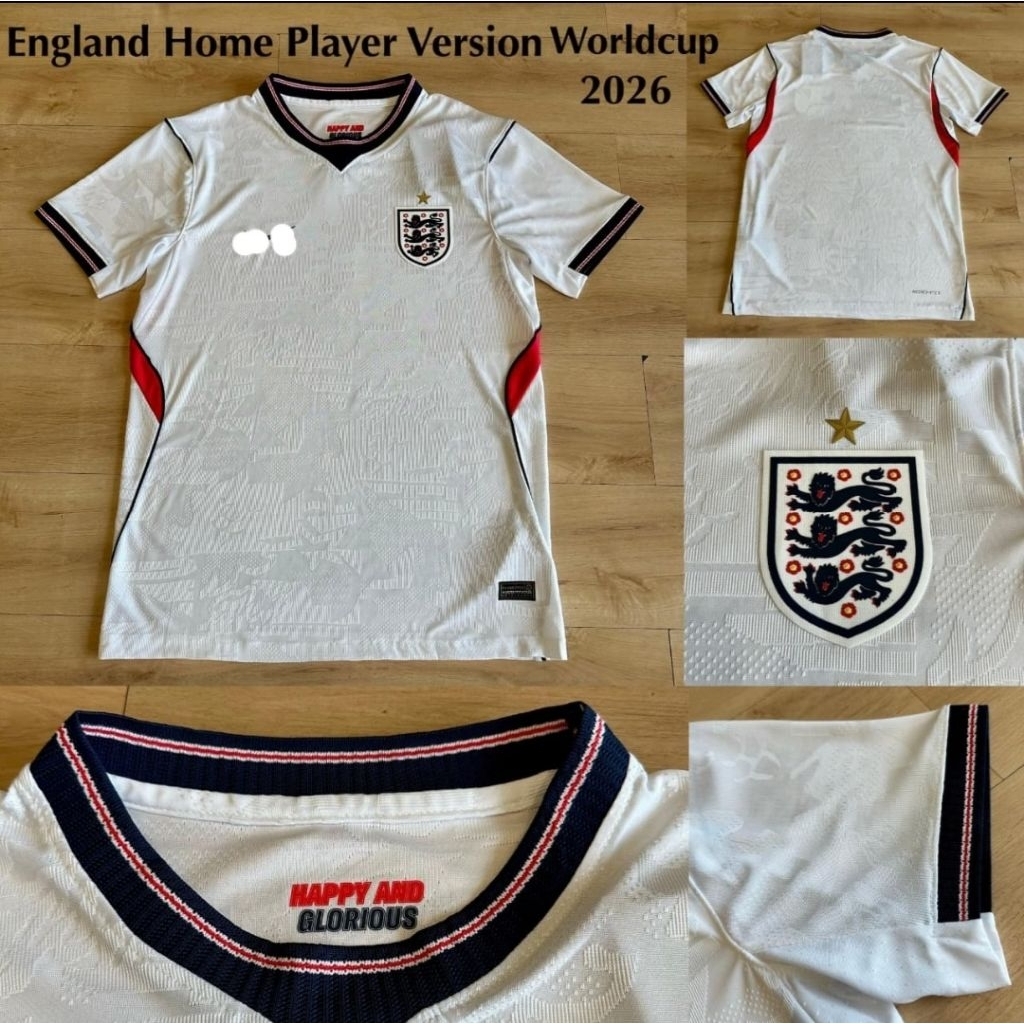 Jersey Kaos Baju Sepak Bola Timnas Inggris England British English Home Away 3rd Third Putih White S