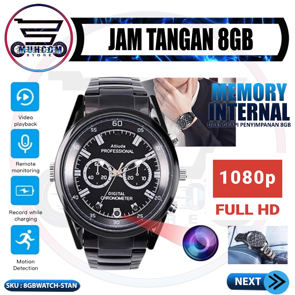 Muhcom Kamera Pengintai Spy Jam Tangan Camera Pengintai Smartwatch 1080P Night Vision Memori 32GB 32
