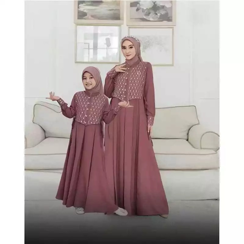 GAMIS SHABIRA COUPLE MAXY BAHAN CRINKLE AIRFLOW MIX BROKAT// DRESS SHABIRA SET COUPLE MOM & KIDS