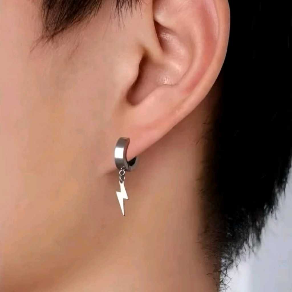 Anting Jepit Pria Wanita Korea Hitam Stainless TANPA TINDIK