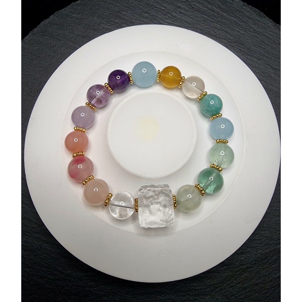 Gelang Batu Mix Crystal Quartz Full Natural Bead 9 Tails Fox HQ 10-12mm F1461