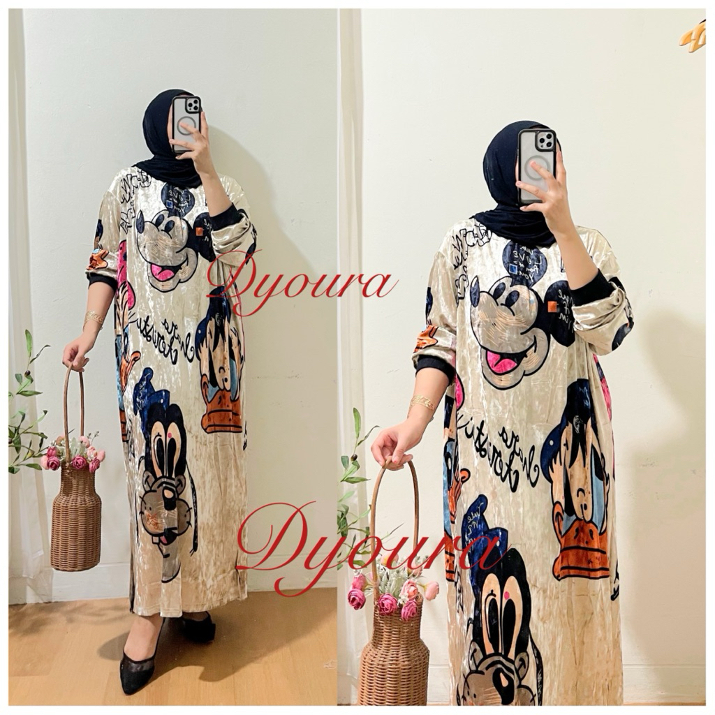dress bludru premium Ori BKK / gamis bludru payet printing