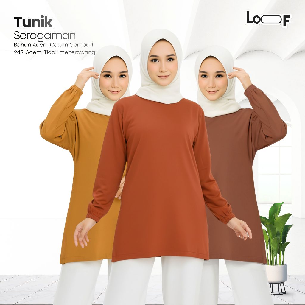 Tunik putih kaos polos tangan panjang atasan wanita bahan katun combed 24s