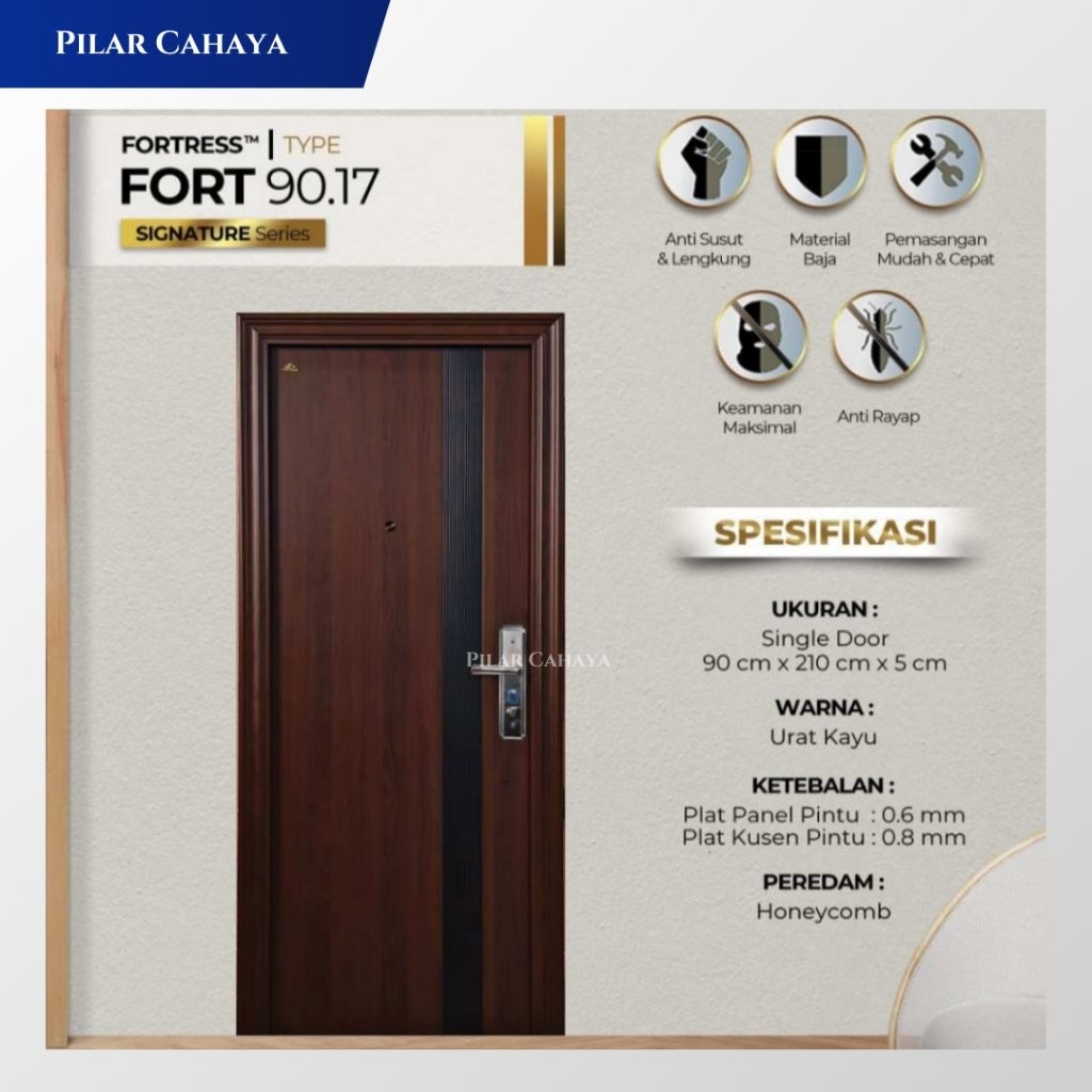 Pintu Baja Fortress Fort 90.17 ukuran  90 x 210 Urat Kayu / Putih