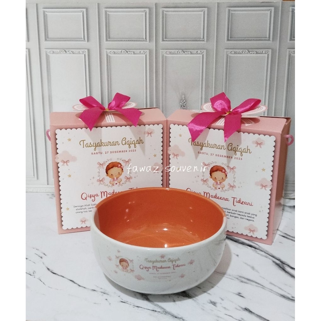 Souvenir mangkok / mangkuk keramik besar plus cetak