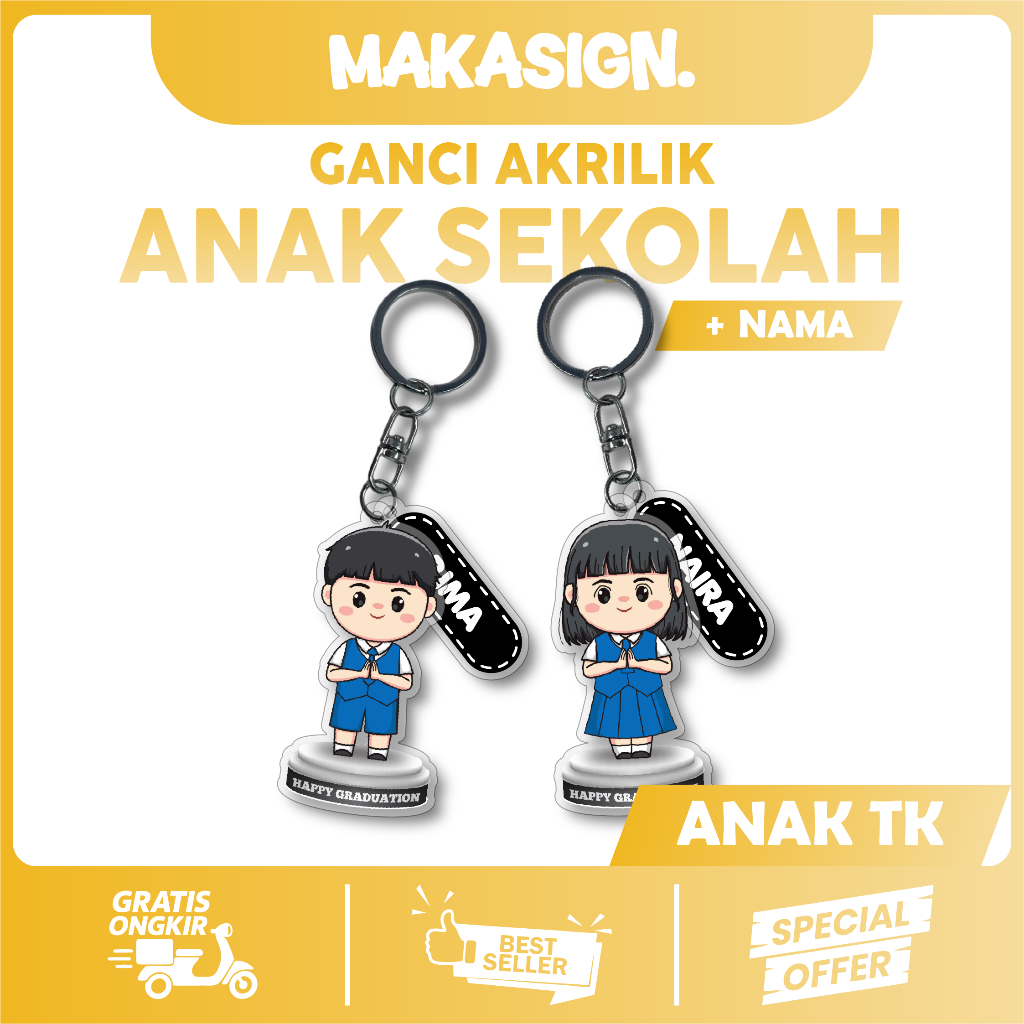 Makaprintshop Gantungan Kunci Wisuda ( ANAK TK) Souvenir Akrilik Custom Nama MURID TK free request n