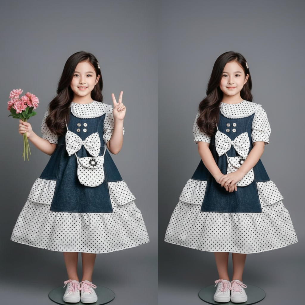 Gamis Anak Perempuan Polkadot: Bahan Katun Premium (Usia 3-10 Tahun)
