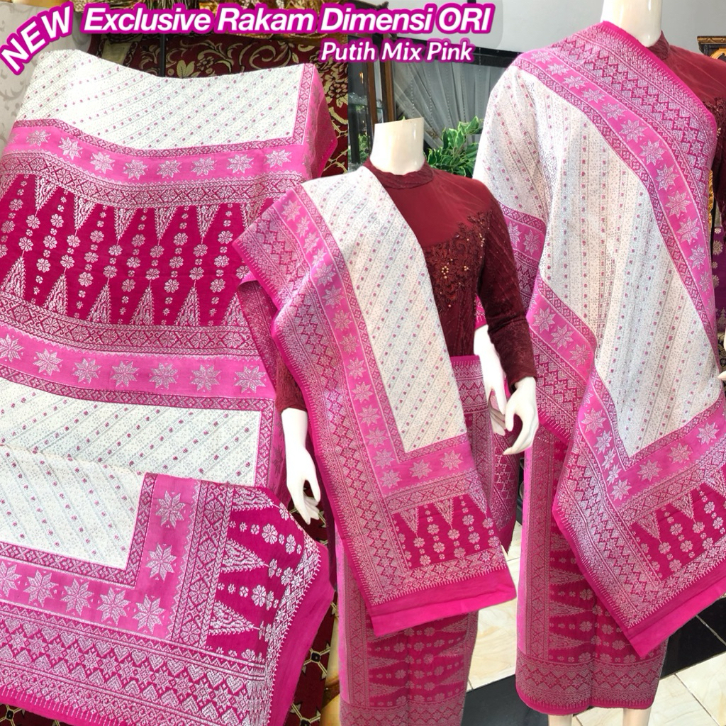 NEW Exclusive Songket Rakam Dimensi ORI /Putih  mix pink/ songket tenun asli palembang /ilham songke