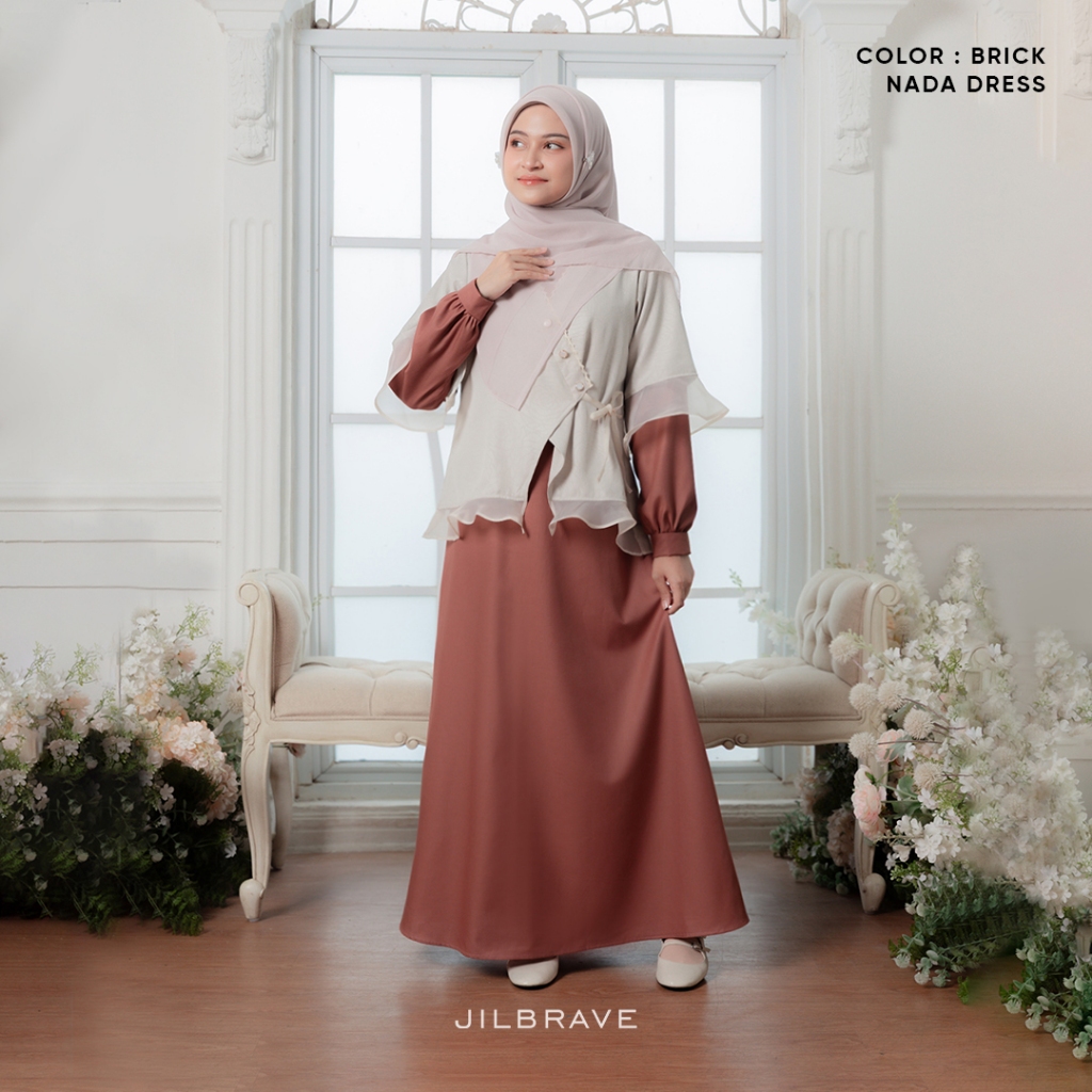 JILBRAVE Nada Dress Gamis Outer Feminine Set Couple Keluarga Sarimbit Lebaran Denada Series