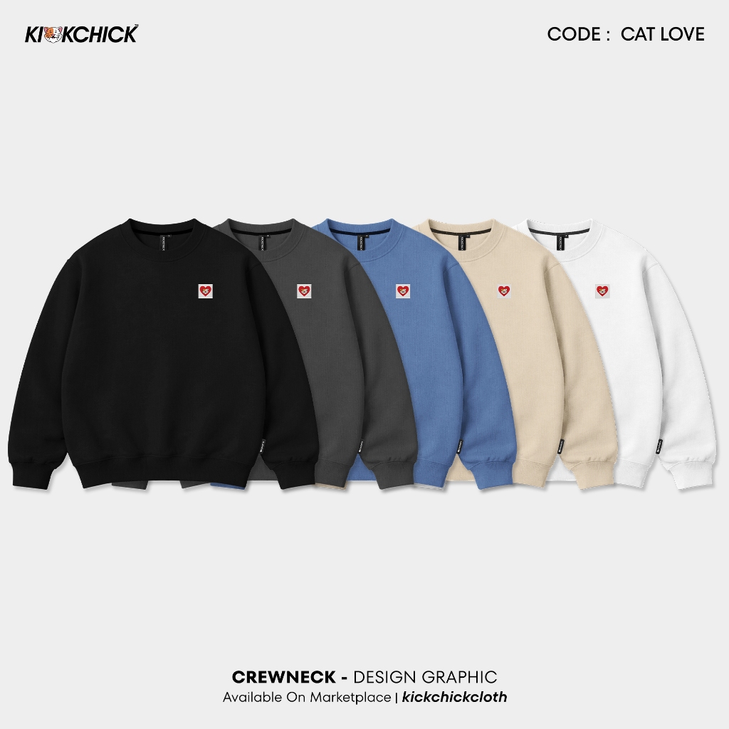 Kickchick Crewneck Cat Love | Sweater Unisex | Outerwear Lengan Panjang | KC-CN128