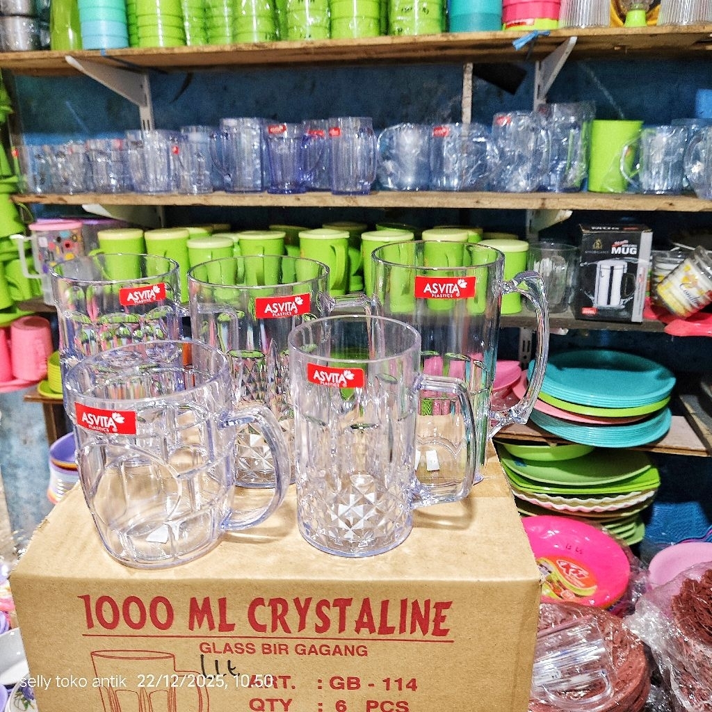 ASVITA Gelas Bir jumbo Gelas Bir Besar 1000 ML Tahan Panas