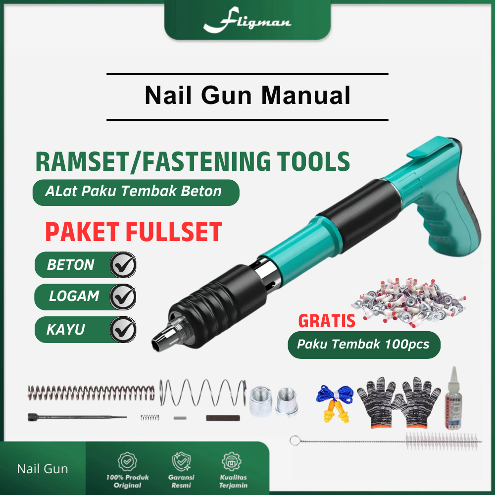 Fligman Alat Paku Tembak Beton | Nail Gun Mesin Paku Rivet Paku Tembak Manual Untuk Beton Kayu Logam