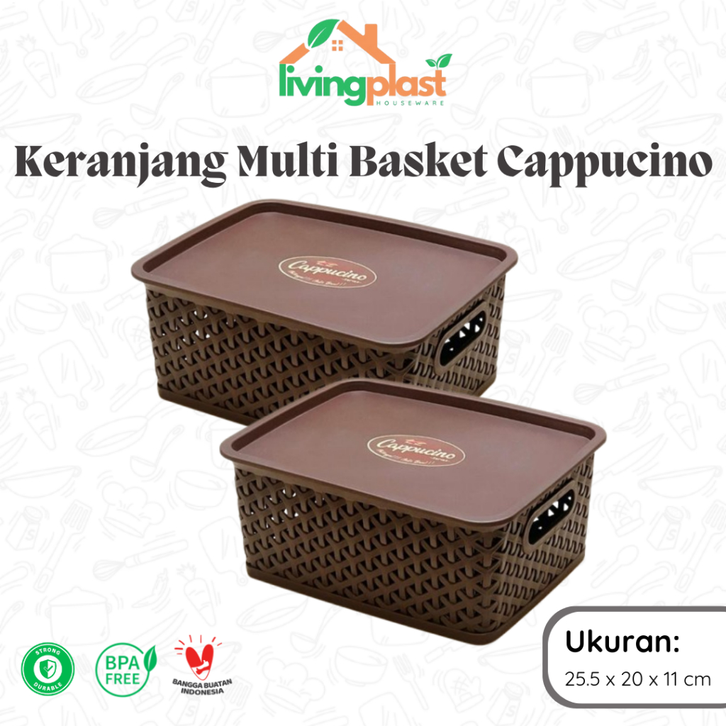 Keranjang Multi Basket Cappucino dengan Tutup Termurah / Keranjang Organizer Plastik / Kotak Penyimp