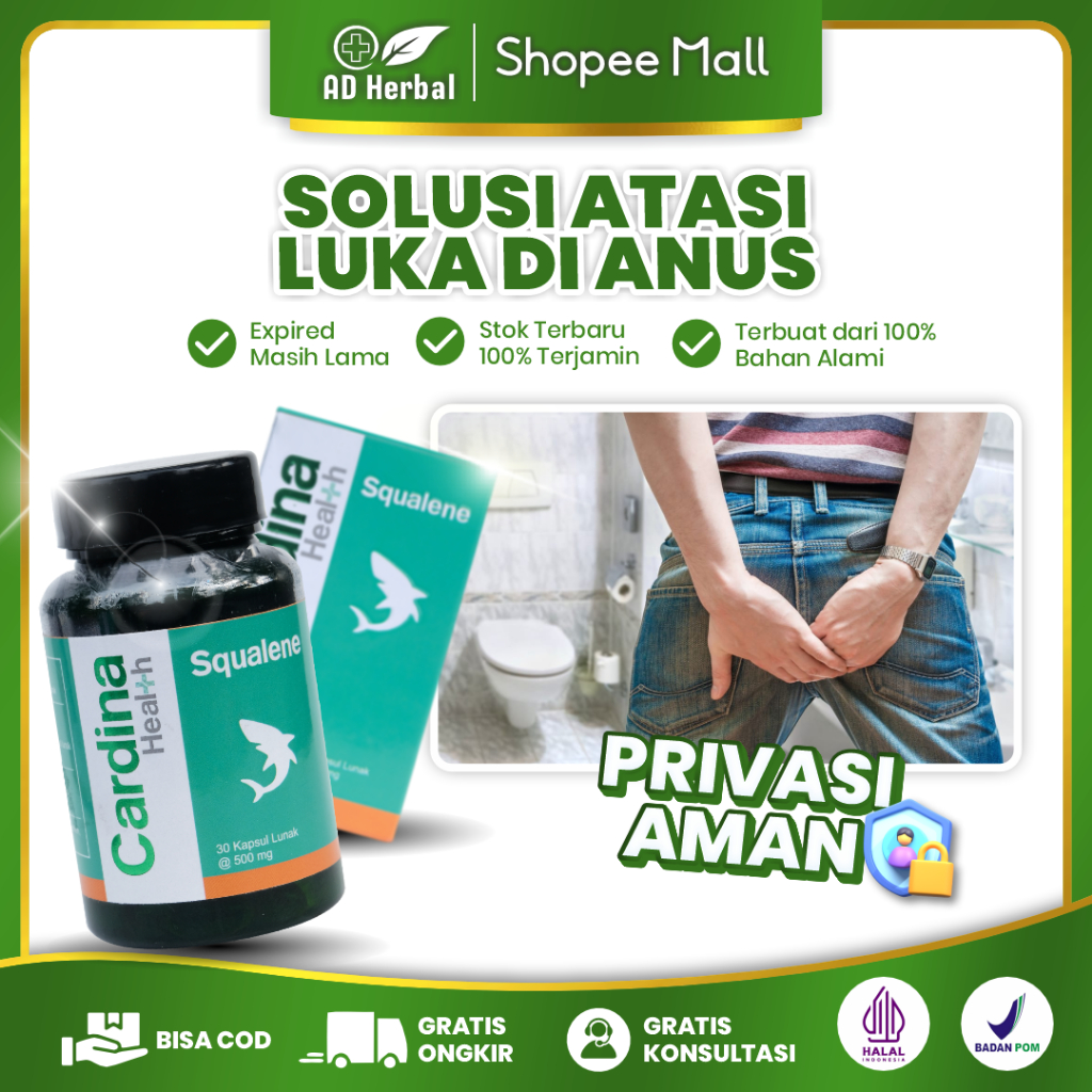 Obat Luka Di Anus, Fistula Ani, Fisura Anus, Abses Anus Herbal Cardina Healt Squalene
