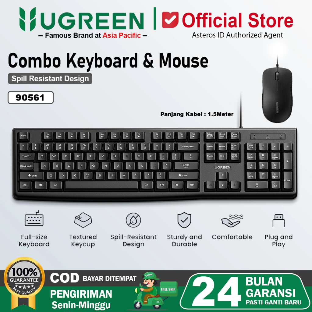 UGREEN Keyboard Set Plus Mouse Wired Control USB 1200 DPI