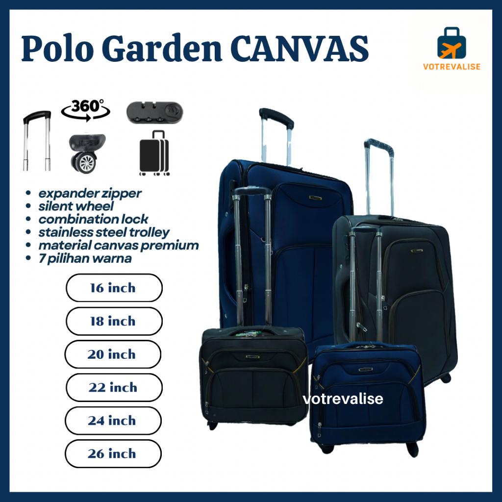 Koper kanvas Polo Garden ORIGINAL 26 inch expander bagasi bahan kain tebal tidak mudah robek umroh