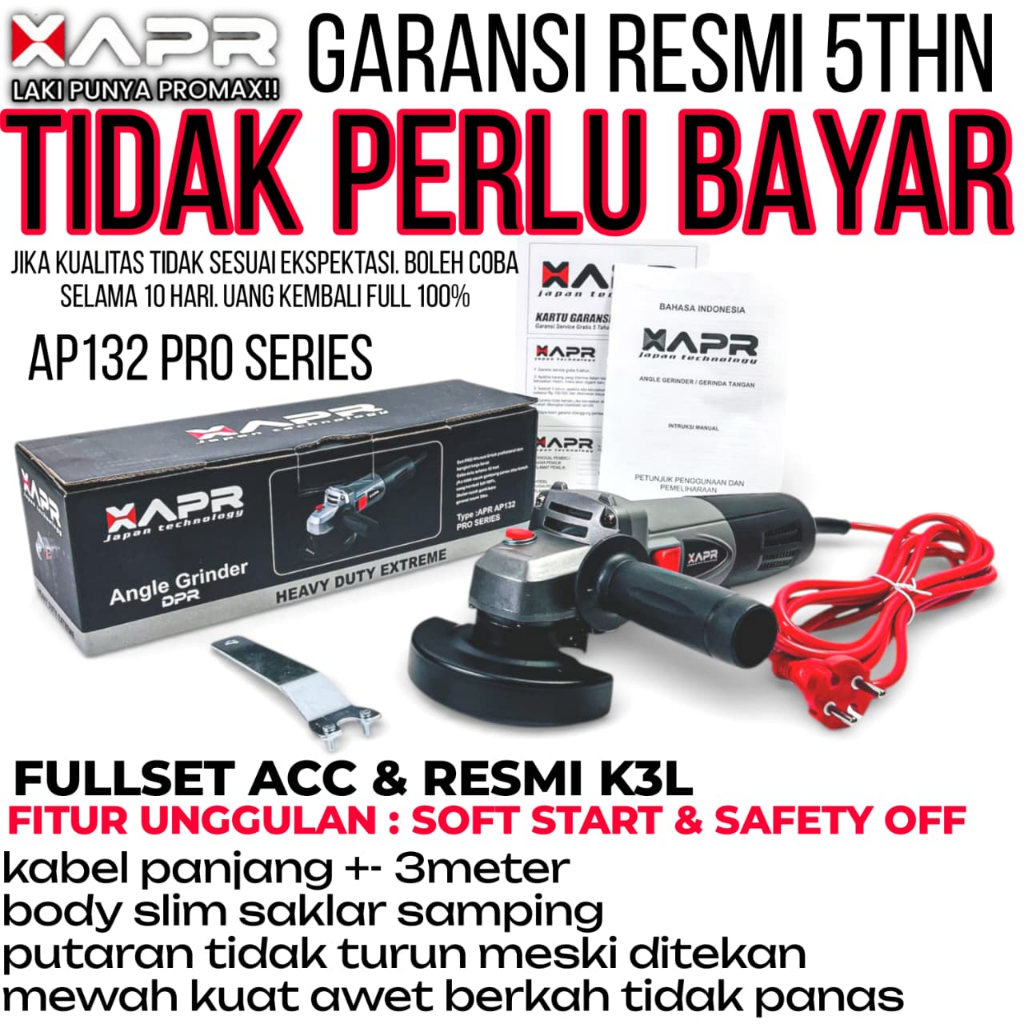 APR JAPAN Gerindra AP132PRO Kualitas Angle Gerinder Mesin Gerinda 4Inch Potong Besi