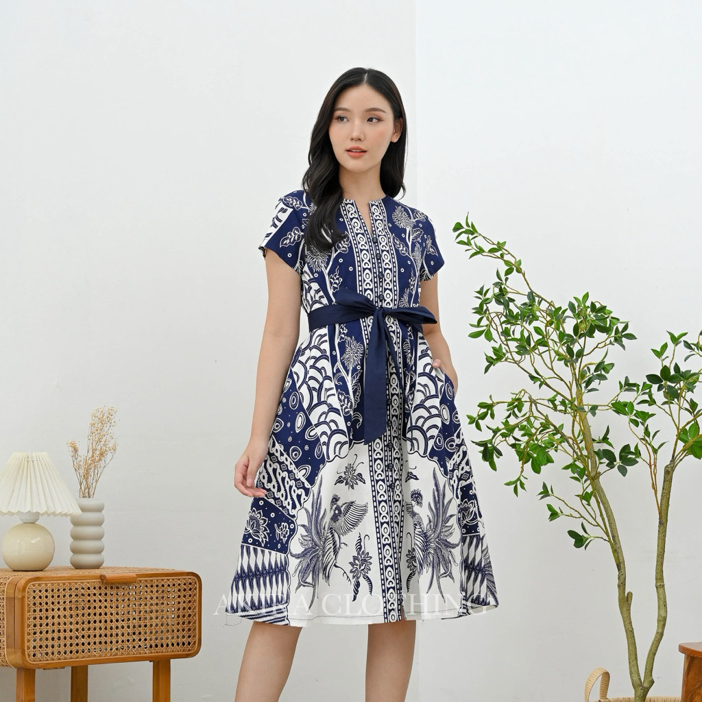 Dress Batik Wanita Modern Pearl - Batik Couple - Batik Seragam - Unik - Dress Batik - Batik Seragam 