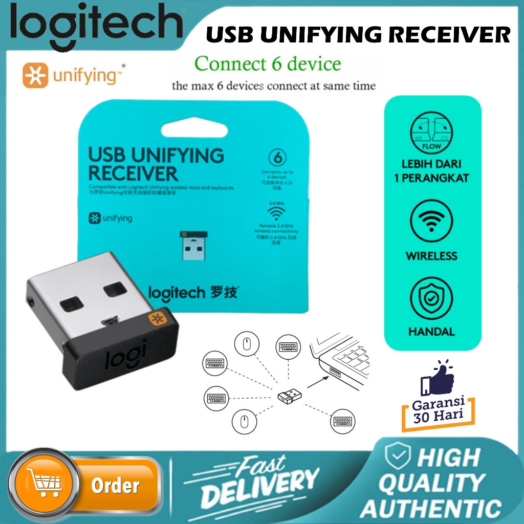 Logitech USB Unifying Receiver – Nano USB Wireless Receiver untuk 6 Mouse/Keyboard Logitech