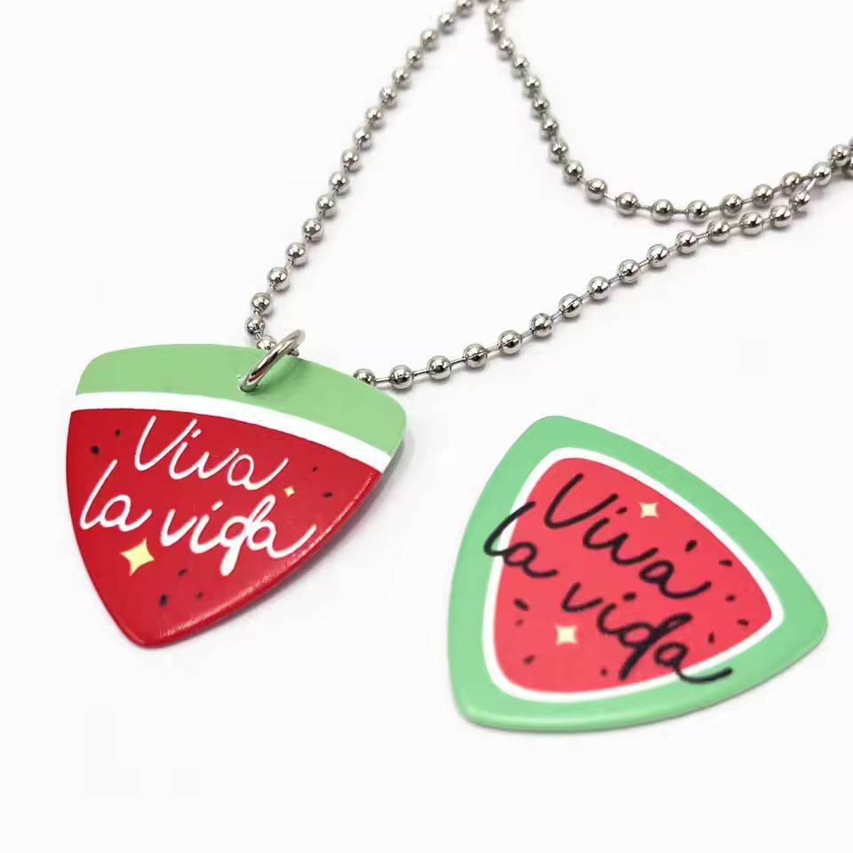 Hai.nadine - Kalung Viva La Vida Keychain Twinkling Watermelon Liontin Pick Gitar Titanium