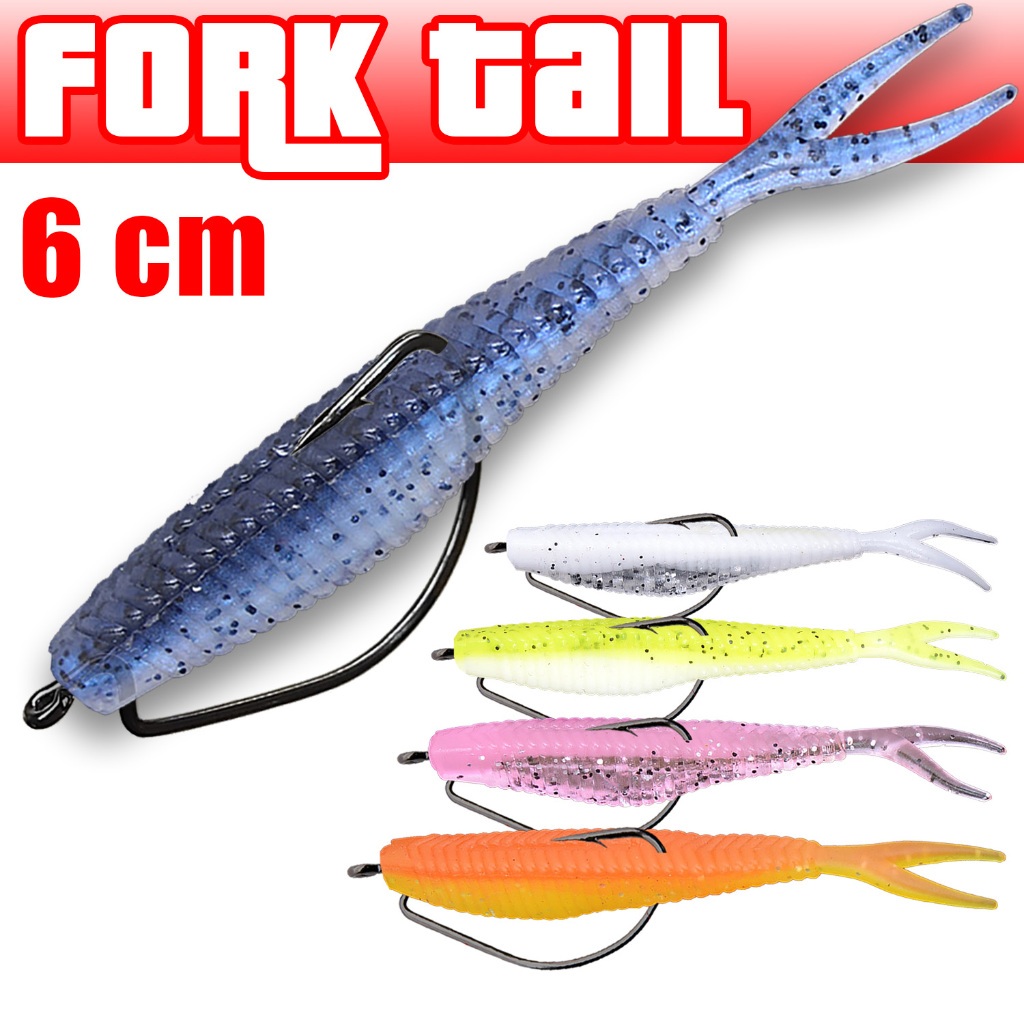 Umpan Softlure Ekor Cabang MURAH Dengan Mata Kail Pancing Wormhook Bukan Baby Ozmy Silencer Casting