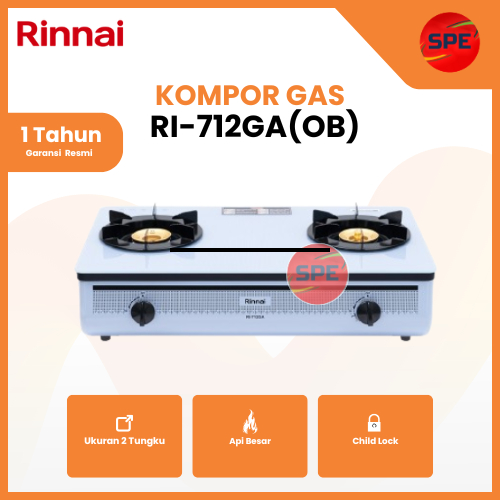Kompor Gas Rinnai RI-712GA(OB) Ocean Blue  - Kompor Gas 2 Tungku ( garansi resmi medan)
