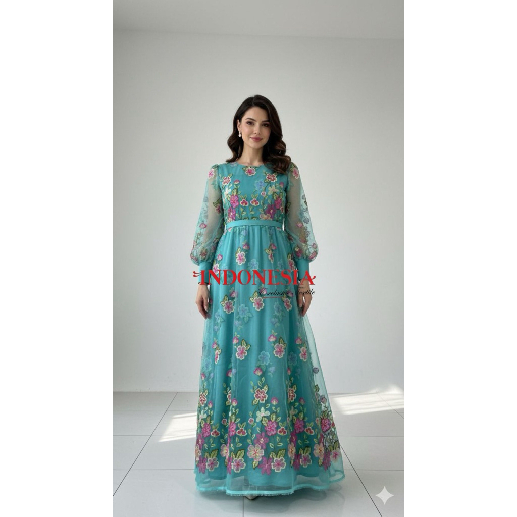 kain Organza Motif Bunga Dress/kain meteran/kain Organza