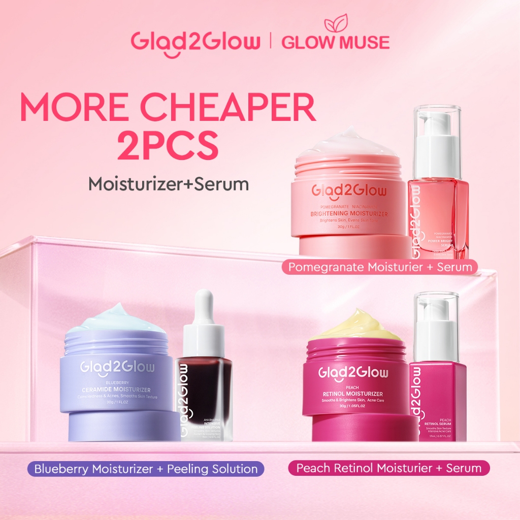 [100% ORI]Glad2Glow Skincare Paket - Moisturizer+Serum Glowing Anti-acne Dark spot Barrier  Blueberr