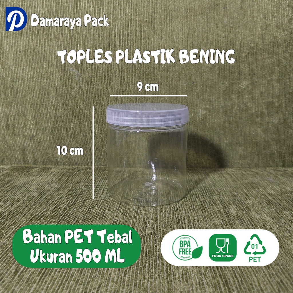 Toples Bening 500 ml Jar Silinder Bahan PET