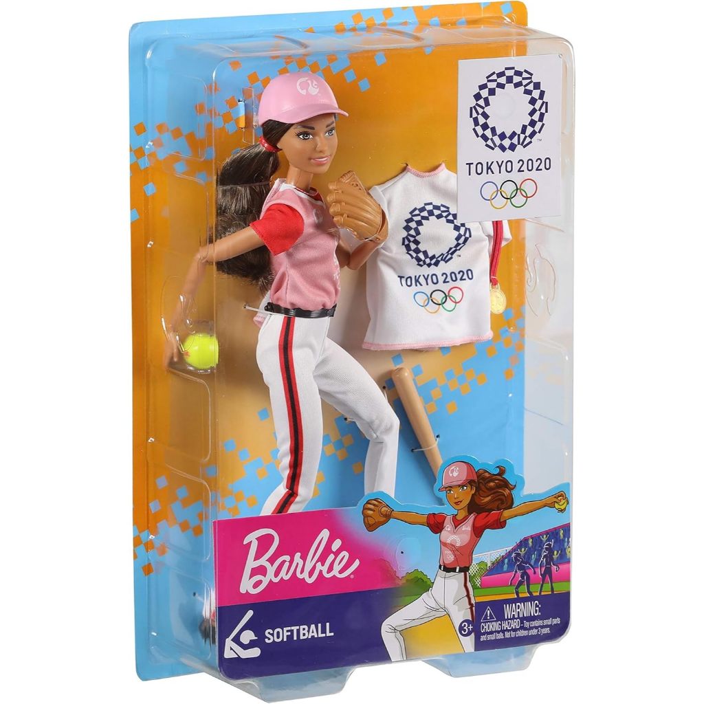 .Barbie Olympic Games Tokyo 2020 Softball Doll with Softball Uniform, Tokyo 2020 Jacket