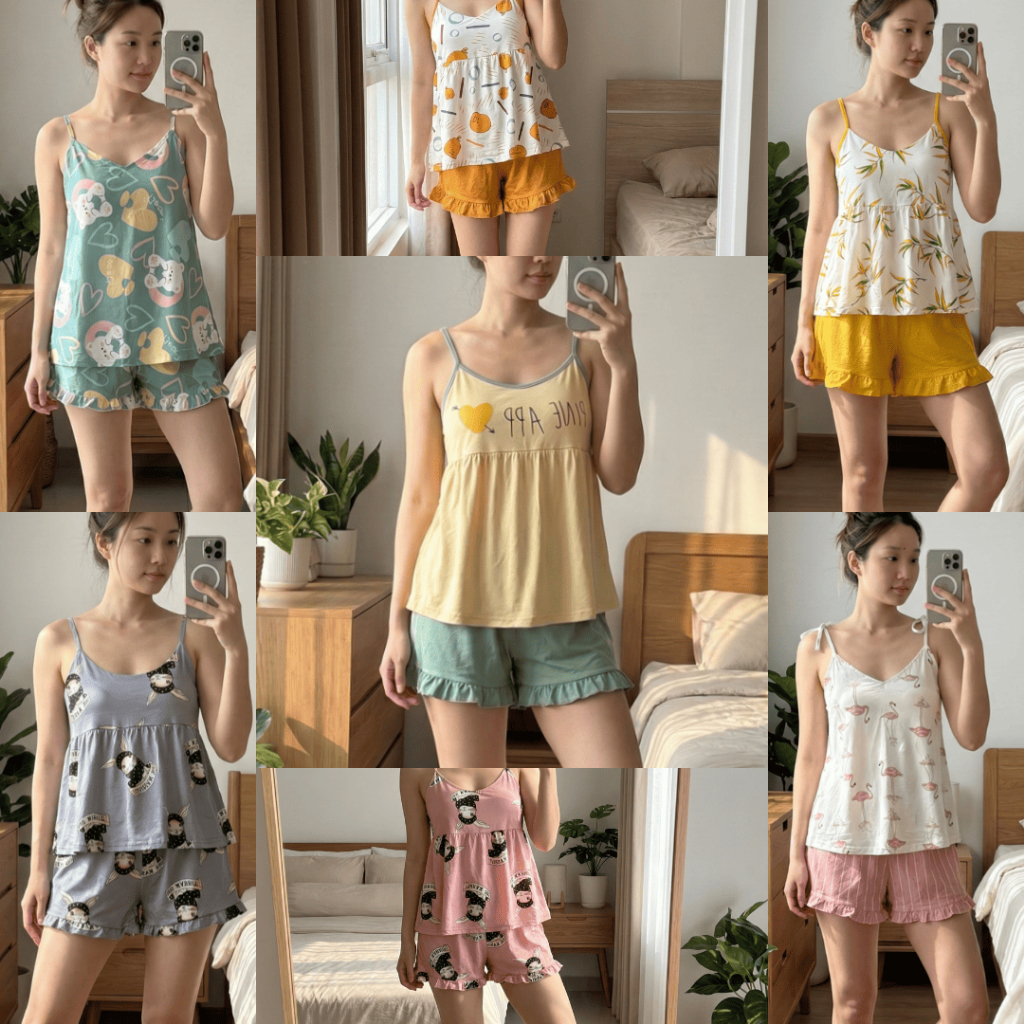 Set Singlet import / baju tidur wanita / baju tidur import