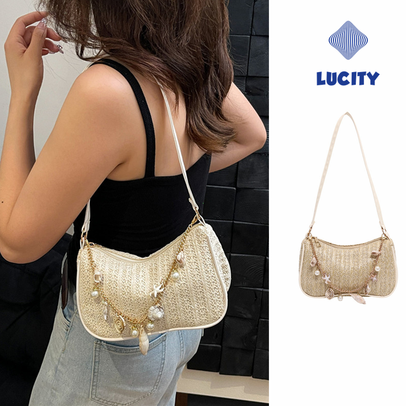 Tas Bahu Wanita Unik Anyaman Bag Mutiara Rantai Tas Selempang Wanita Kecil Tas Cewek Kekinian Should
