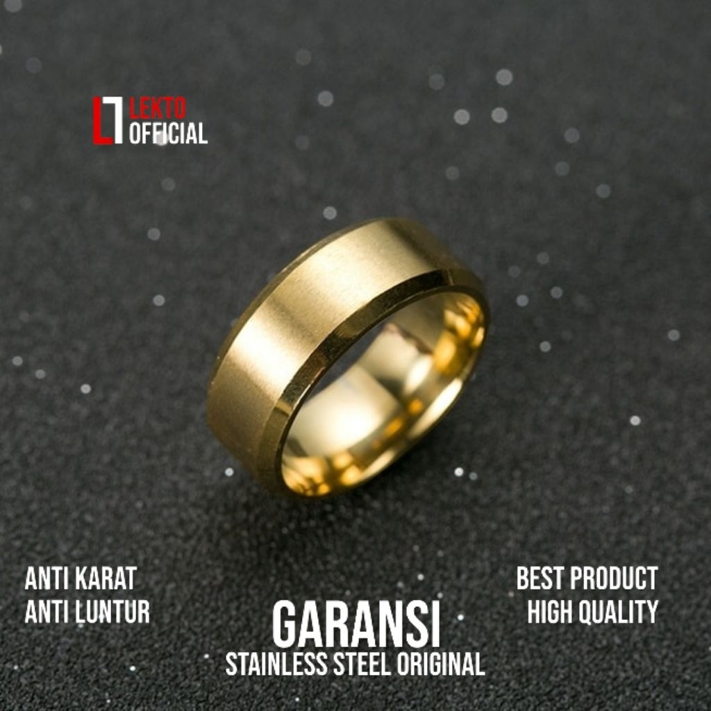 Cincin Couple Titanium Anti Karat Pria Wanita Nikah Kawin Tunangan Cowok Cewek Gold Emas Cincin Mone