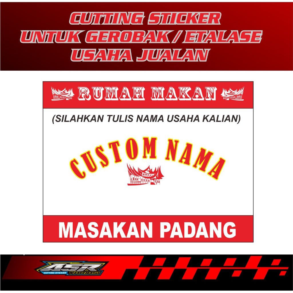 sticker kaca dan etalase tulisan rumah makan dan masakan padang , nama usaha sendiri