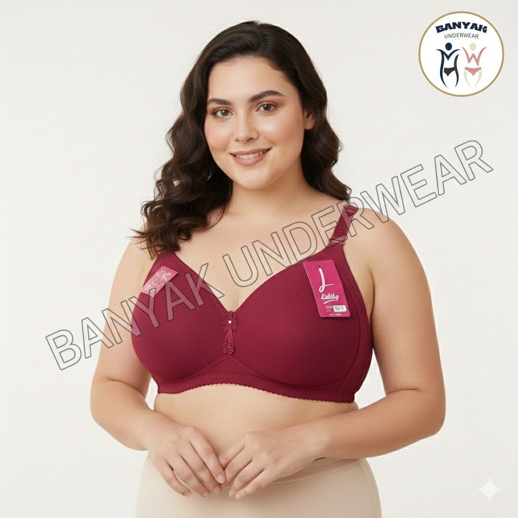 Lydyly Bra Super Jumbo Cup E Big Size Tanpa Kawat Busa Tipis Kait 5 Nilon Spandek Big Size 52 54 56 