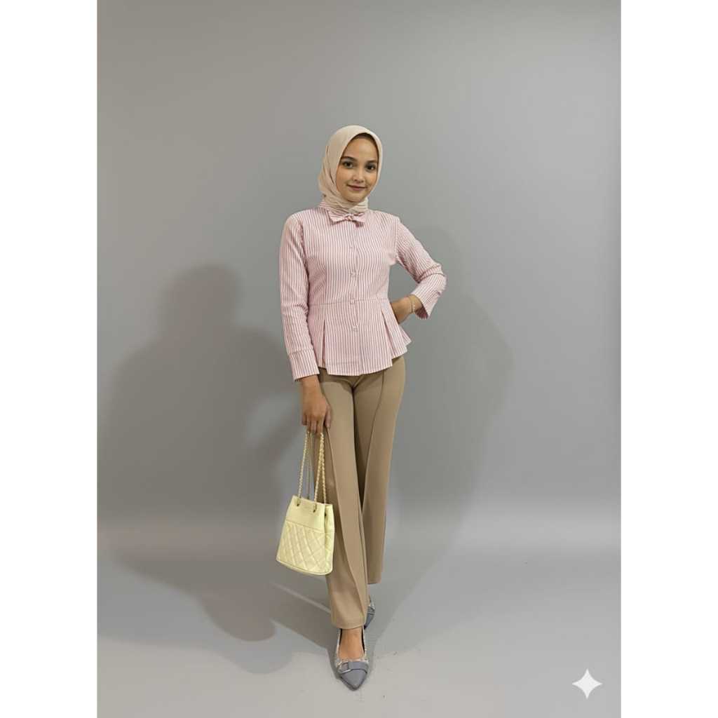 Amora Shirt/Blouse ruffle/ Blouse garis garis/ Blouse panjang wanita/kemeja wanita  garis garis/keme