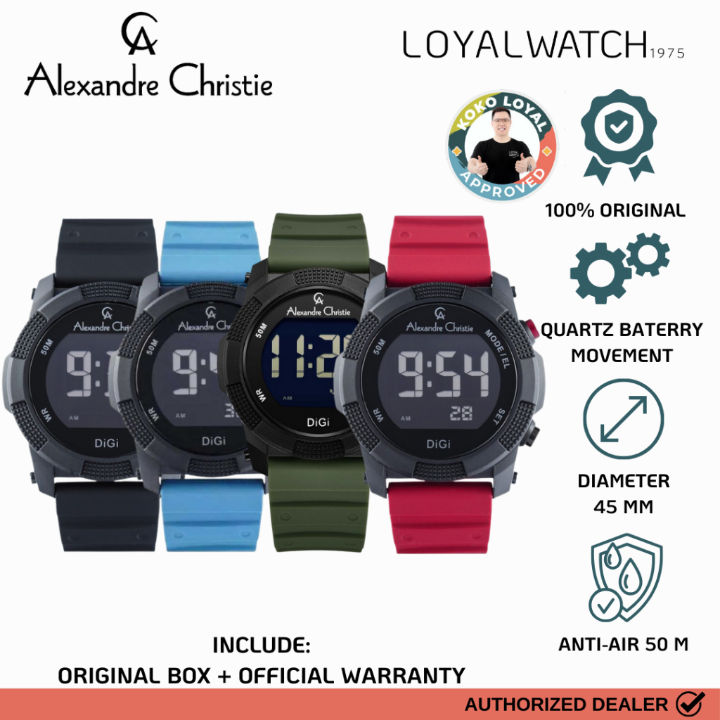 Jam Tangan Alexandre Christie Digi Digital Pria 9367 Rubber Original Garansi Resmi