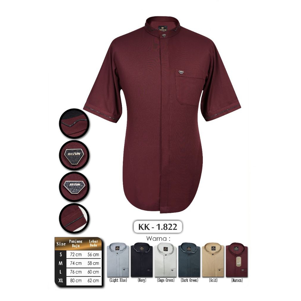 Baju Koko Pria Tangan Pendek Arzun, Baju Koko Pria Tangan Pendek, Baju Koko Pria Arzun