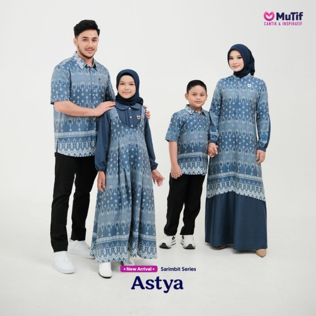 Sarimbit Mutif 2026 Astya & Ghandi Dark Denim Baju Lebaran Pasangan Couple Keluarga Gamis Dewasa Kok