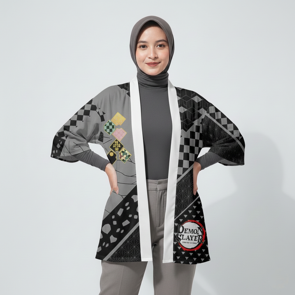 Kimono Haori Polyester Black Demon Slayer Obanai Premium