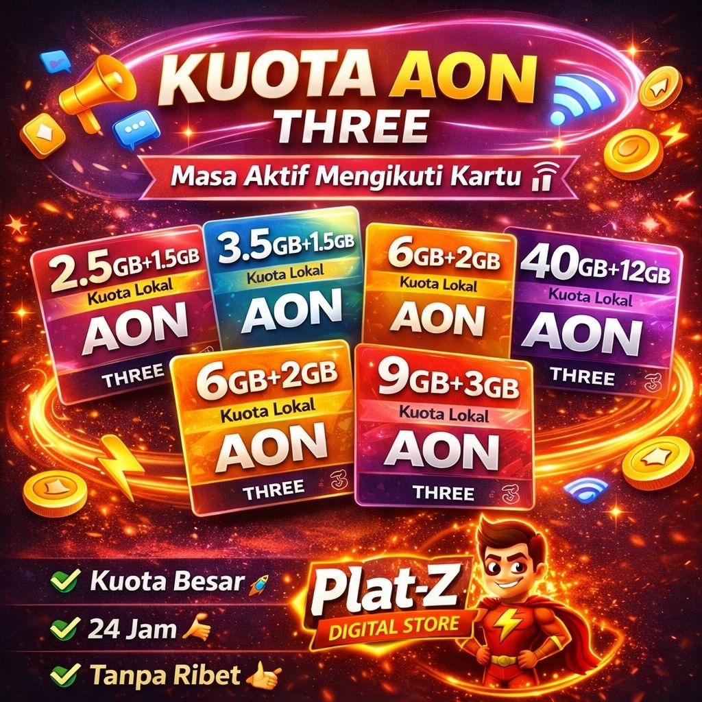 Kuota TRI AON 40GB + 12GB ( Kuota Anti Hangus)