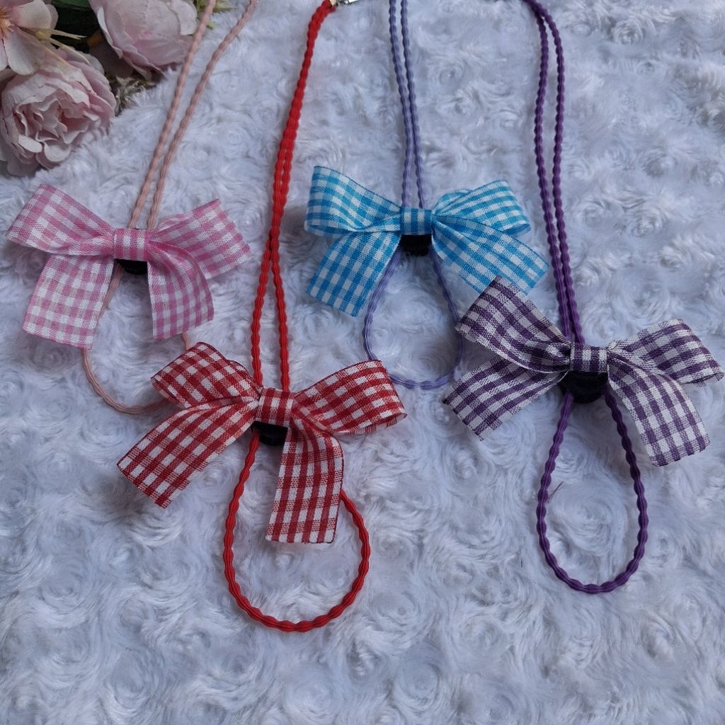 Strapmask pita kotak-kotak/kalung masker pita kotak/konektor masker 2in1