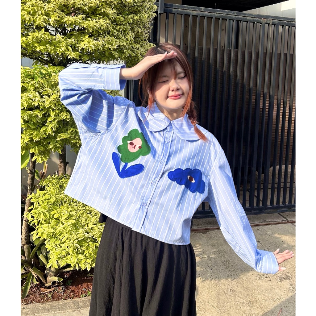 Work Hard Stay Cute Buttoned Shirt Long Sleeve  | Liunic on Things | Kemeja Panjang Peterpan Collar