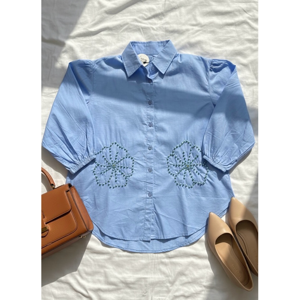 Kemeja katun payet motif bunga/kemeja katun wanita